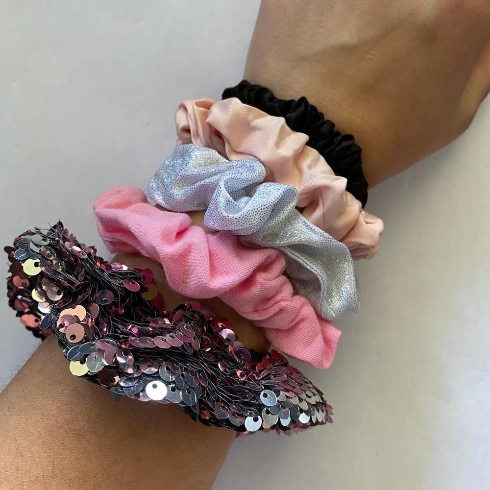 𝅺Set of 5 Scrunchies - Pink Metallic Sequins